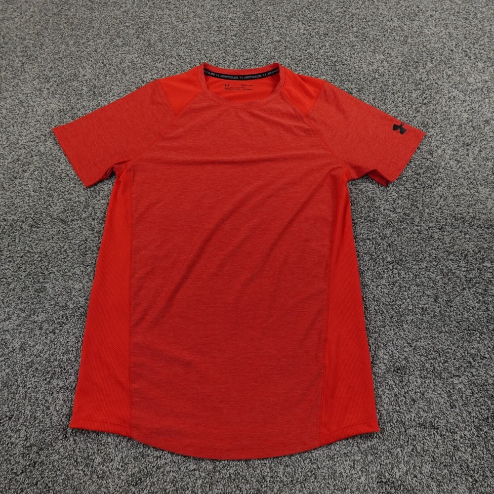 Under Armour Shirt Mens Small Orange Fitted Heatgear Active Athletic Performance